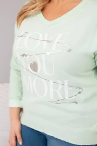 Kesi Włoski Dámska blúzka Plus Size s nápisom Love You More mentolová