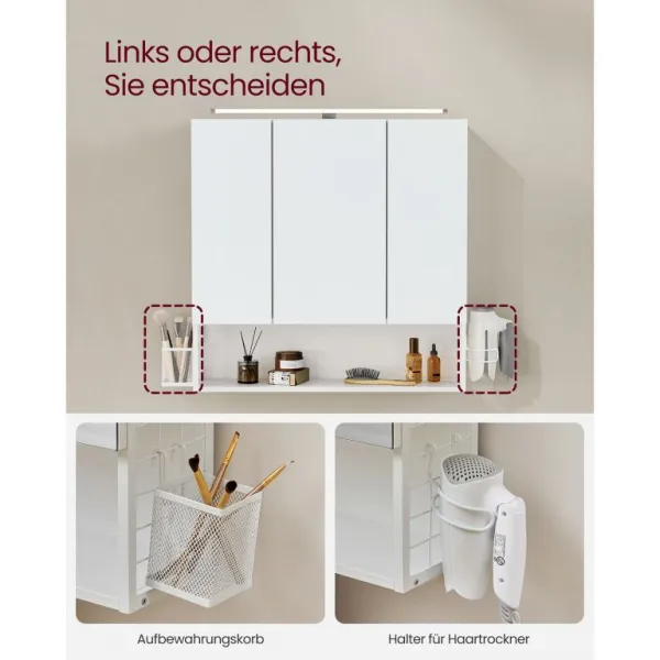 Biela kúpeľňová skrinka so zrkadlami a LED osvetlením 70×70