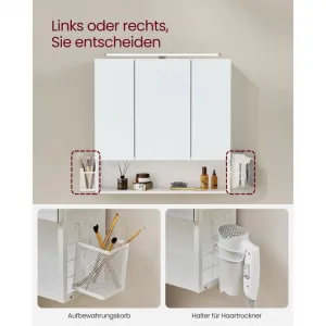 Biela kúpeľňová skrinka so zrkadlami a LED osvetlením 70×70