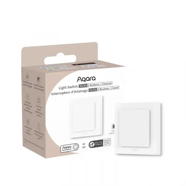 AQARA Light Switch H2 EU (2 Buttons, 1 Channel) (WS-K07D) - Zigbee a Thread vypínač s relé AQARA-WS-K07D-1733