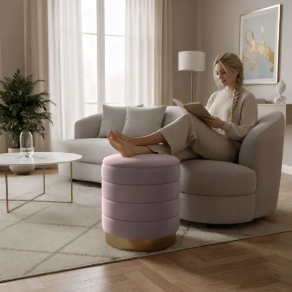 Ak furniture Taburet Luna růžový