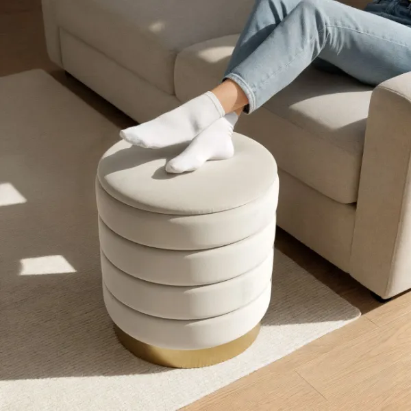 Ak furniture Taburet Luna krémový