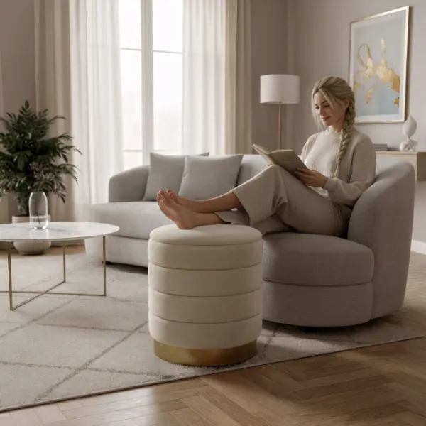 Ak furniture Taburet Luna krémový