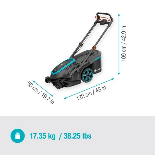 Gardena PowerMax Duo 46/36V výkonná kosačka na trávu s dvoma žacími kotúčmi s akumulátorom P4A