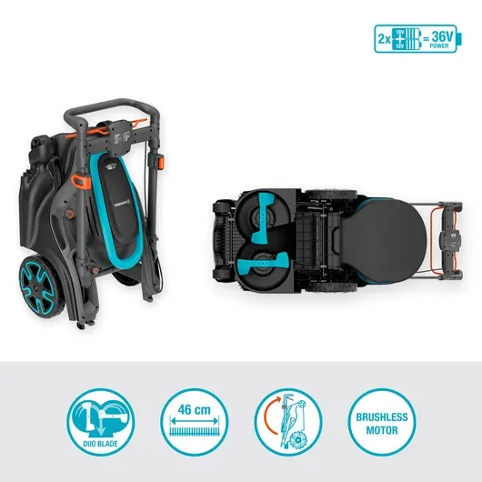 Gardena PowerMax Duo 46/36V solo, kosačka na trávu s dvoma kosiacimi kotúčmi