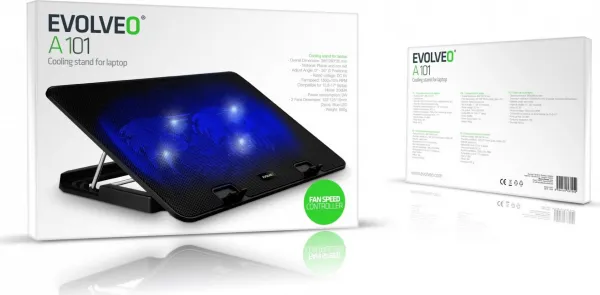 EVOLVEO Chladící podložka pro NTB A101, až 17", 2x 120mm Ventilátor, Modré podsvícení, černá