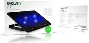 EVOLVEO Chladící podložka pro NTB A101, až 17", 2x 120mm Ventilátor, Modré podsvícení, černá