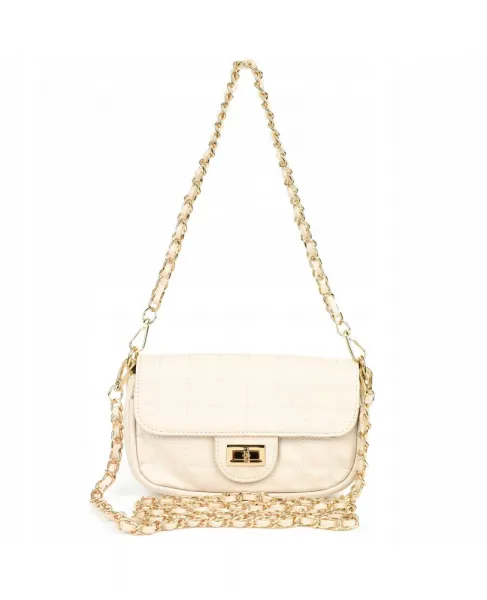 Beltimore Krémová dámska crossbody kabelka so zlatou retiazkou – elegantná a nadčasová Material: Eko koža