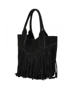 Beltimore Čierna semišová kabelka so strapcami – štýlová boho shopper taška Farba: Čierna