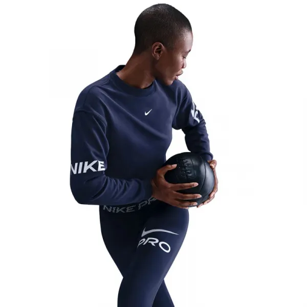 Dámska mikina NIKE PRO W NP DF FLC CREW TT GRX MIDNIGHT NAVY FOOTBALLGREY WHITE