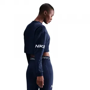 Dámska mikina NIKE PRO W NP DF FLC CREW TT GRX MIDNIGHT NAVY FOOTBALLGREY WHITE