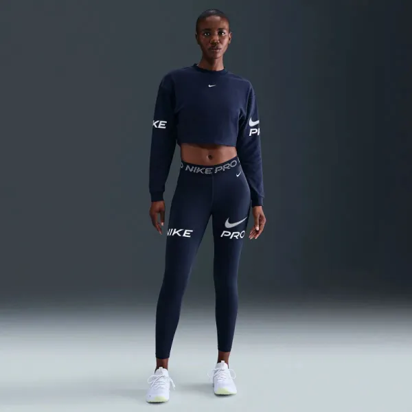 Dámska mikina NIKE PRO W NP DF FLC CREW TT GRX MIDNIGHT NAVY FOOTBALLGREY WHITE