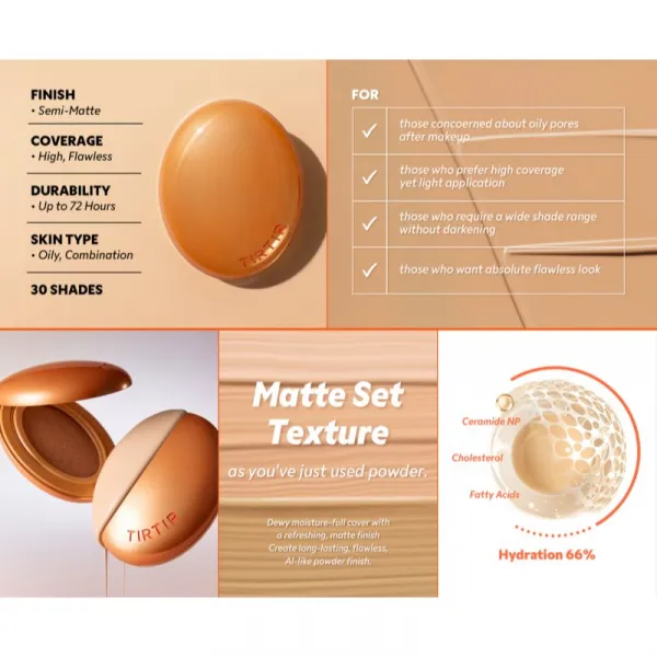 TIRTIR Mask Fit AI Filter Cushion dlhotrvajúci make-up v hubke s matným efektom odtieň 22N Shell Beige 18 g