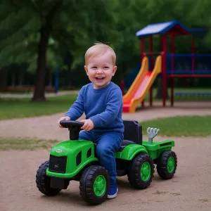 Detské odrážadlo traktor s vlečkou a náradim Baby Mix Benny zelený