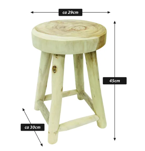VAGOS okrúhla stolička z teakového dreva, 46 cm, prírodné