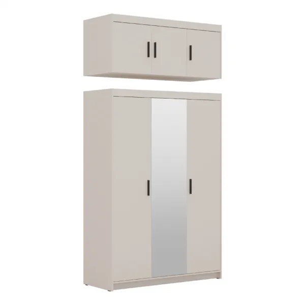ArtLemp Šatníková skriňa ELLEN 3D so zrkadlom | pieskovo béžová