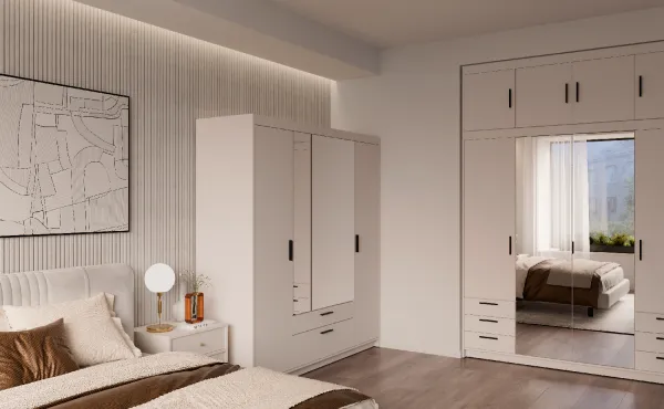 ArtLemp Šatníková skriňa ELLEN 4D2S so zrkadlom | pieskovo béžová