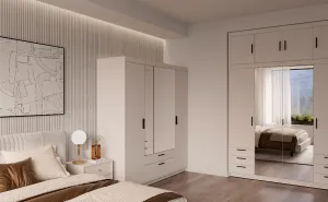 ArtLemp Šatníková skriňa ELLEN 4D2S so zrkadlom | pieskovo béžová