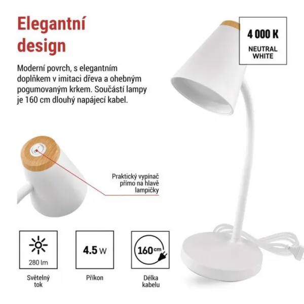 EMOS Stolní LED lampa Tara bílá