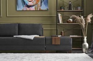 Hanah Home Rohová rozkládací pohovka Fly 280 cm se stolky antracit levá
