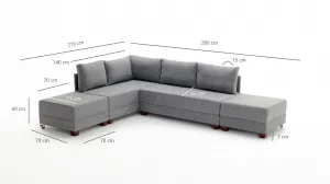 Hanah Home Rohová rozkládací pohovka Fly 280 cm se stolky antracit levá
