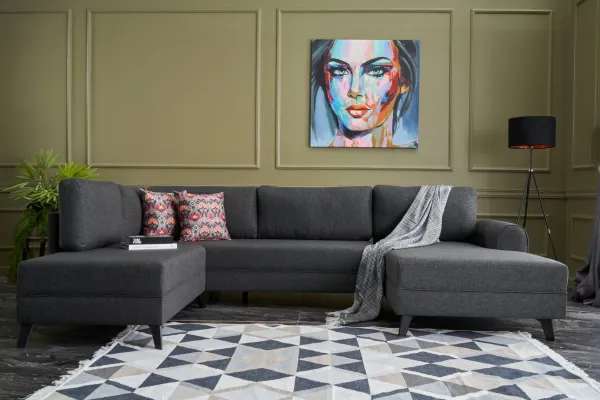 Hanah Home Rohová rozkládací sedací souprava Belen 300 cm antracitová
