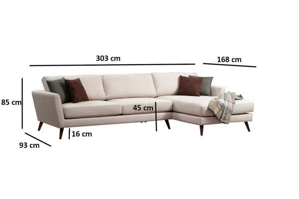 Hanah Home Rohová sedací souprava Mayorka 303 cm béžová pravá