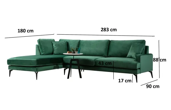 Hanah Home Rohová sedací souprava Papira 283 cm zelená levá
