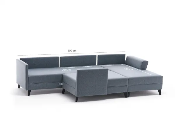 Hanah Home Rohová rozkládací sedací souprava Belen 300 cm krémová