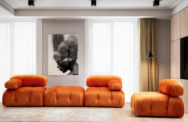 Hanah Home Modul pohovky Bubble samet oranžový levý