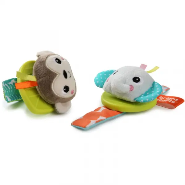 Bright Starts Wrist Pals Toy hrkálka na ruku s hryzadielkom Monkey & Elephant 0 m+ 2 ks
