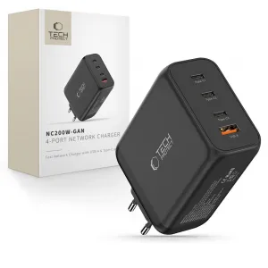 Tech-Protect NC200W-GAN 4-portová nabíjačka, PD 200W / QC3.0, čierna