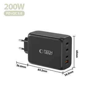 Tech-Protect NC200W-GAN 4-portová nabíjačka, PD 200W / QC3.0, čierna