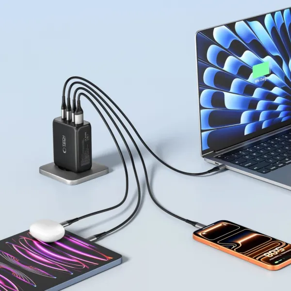 Tech-Protect NC200W-GAN 4-portová nabíjačka, PD 200W / QC3.0, čierna