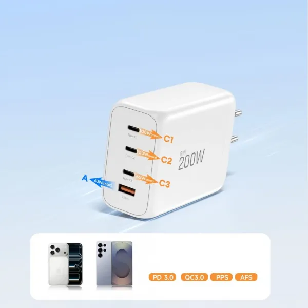 Tech-Protect NC200W Gan 4-Port Network Charger PD 200W / QC3.0