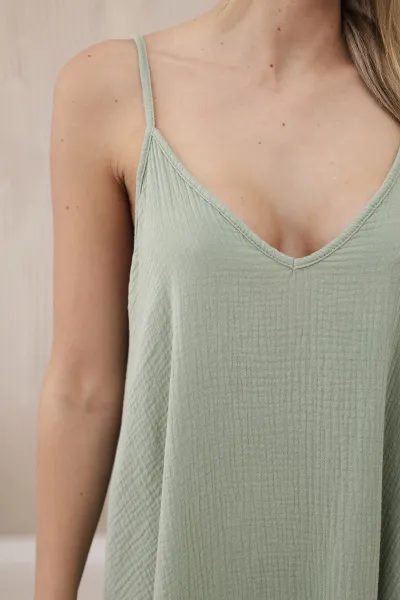 Legínovo Mušelínové šaty na ramienka ružové Farba: Khaki, Veľkosť: UNI