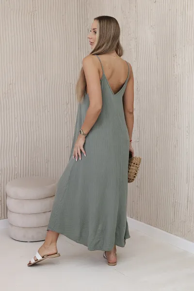 Legínovo Mušelínové šaty na ramienka ružové Farba: Khaki, Veľkosť: UNI