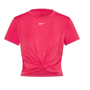 Dámske tréningové tričko s krátkym rukávom NIKE W NK ONE CLSC DF TWST SS TP WT RUSH PINK WHITE