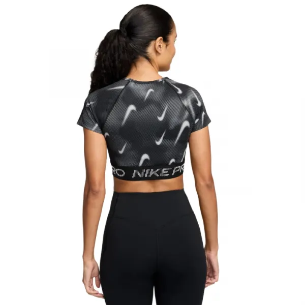 Dámske tréningové tričko s krátkym rukávom NIKE PRO W NP DF SS TOP TT AOP BLACK WHITE