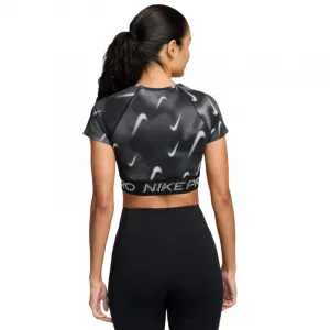 Dámske tréningové tričko s krátkym rukávom NIKE PRO W NP DF SS TOP TT AOP BLACK WHITE