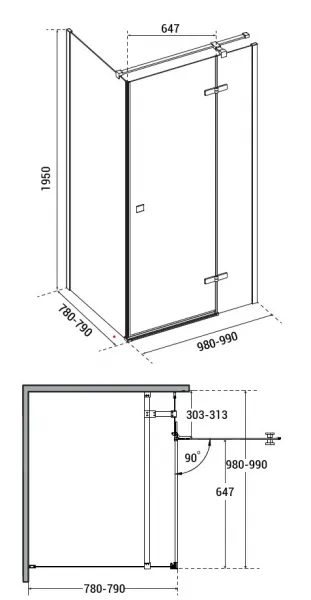 BESCO - Obdĺžnikový sprchovací kút PIXA - Rozmer A - 100, Rozmer B - 80, Smer zatváranie - Pravé (DX) BCPIXA1080OBDP