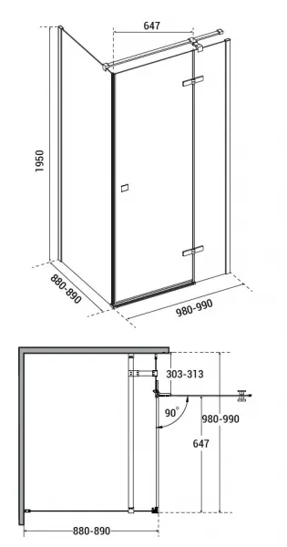 BESCO - Obdĺžnikový sprchovací kút PIXA - Rozmer A - 100, Rozmer B - 90, Smer zatvárania - Pravé (DX) BCPIXA1090OBDP