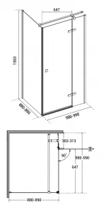 BESCO - Obdĺžnikový sprchovací kút PIXA - Rozmer A - 100, Rozmer B - 90, Smer zatvárania - Pravé (DX) BCPIXA1090OBDP