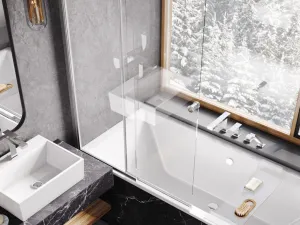 BESCO - Vaňová zástena EASY SLIDE - FARBA rámu - Hliník leštený, Rozmer A - 100 cm, Smer zatvárania - Univerzálne Ľavé / Pravé, Výplň - Číre bezpečnostné sklo - 4 mm BCEASL100CC