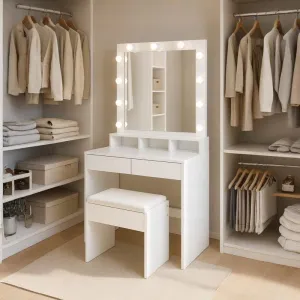 Hollywoodskykozmetickýtoaletnýstolíkstaburetkou–elegancia,štýlapraktickosťvjednom70220biela
