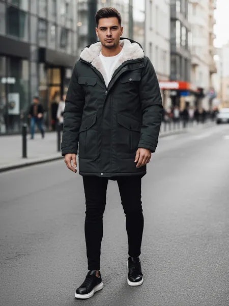 Zimná parka s kapucňou, zelená