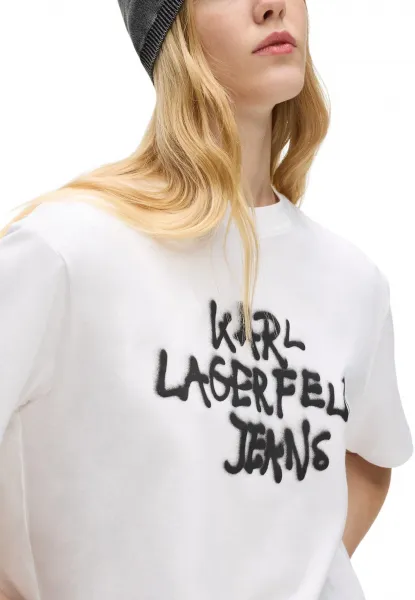 Tričko Karl Lagerfeld Jeans Klj Reg Cropped Graffiti Tee White