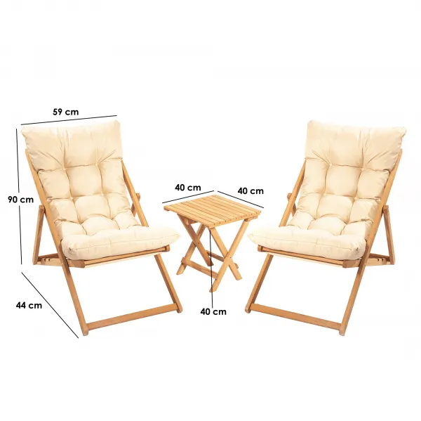 Kalune Design Sada zahradního nábytku Myne se stolem a dvěma židlemi z masivu hnědá/krémová