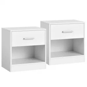 Biele minimalistické nočné stolíky so zásuvkou, 2 ks