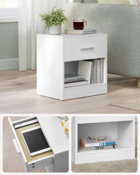 Biele minimalistické nočné stolíky so zásuvkou, 2 ks